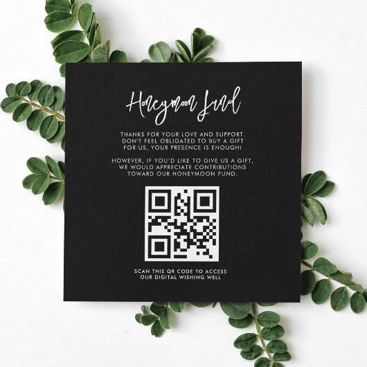 moderne zwarte Honeymoon-code QR-code Informatiekaartje