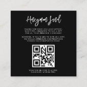 moderne zwarte Honeymoon-code QR-code Informatiekaartje (Voorkant)