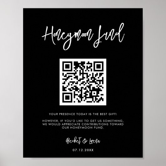 moderne zwarte Honeymoon-code QR-code Poster (Voorkant)