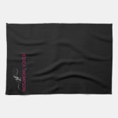 Moderne zwarte hotroze eenvoudige scriptmonogram  theedoek (Horizontaal)