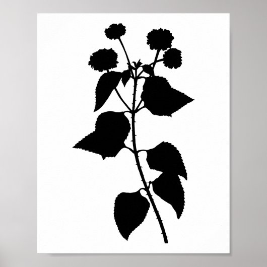 Moderne Zwarte Inkt Abstracte Wildflower Art Poster (Voorkant)