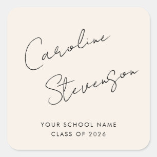 Moderne Zwarte Ivoren Script Persoonlijke Afstuder Vierkante Sticker