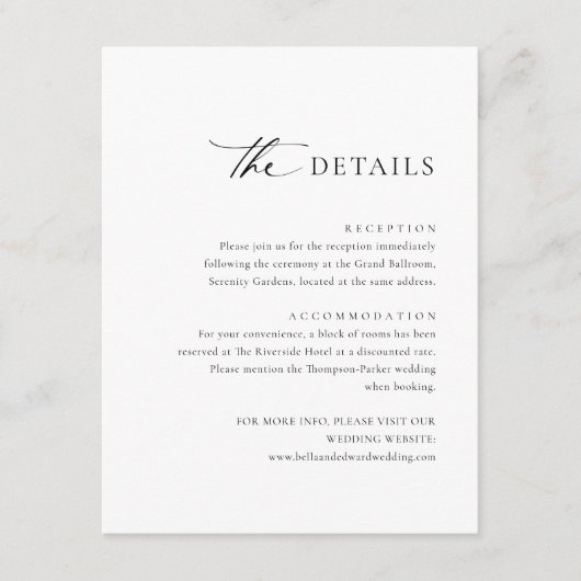 Moderne zwarte Kaart met details over bruiloft (Voorkant)