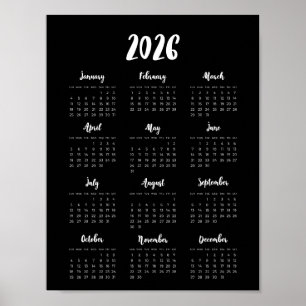 Moderne zwarte kalender 2025 poster