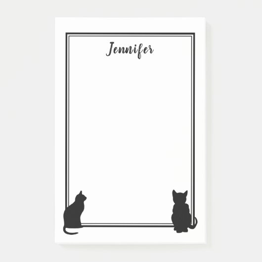 Moderne zwarte kat silhouettes wit gepersonaliseer post-it® notes (Voorkant)
