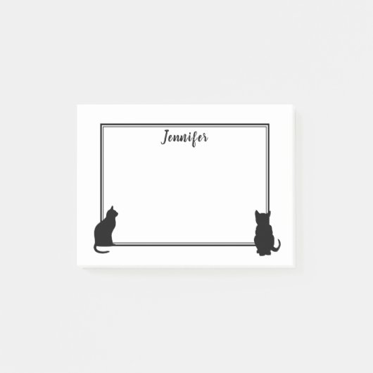 Moderne zwarte kat silhouettes wit gepersonaliseer post-it® notes (Voorkant)