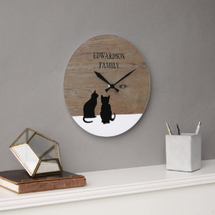 Moderne zwarte katten silhouetten houten familiena grote klok