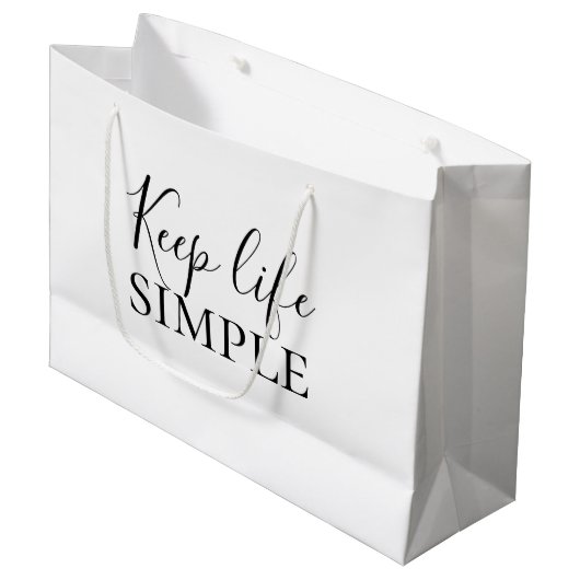 Moderne zwarte Keep Life Simple Quote Groot Cadeauzakje (Voorkant Gekanteld)