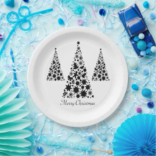 Moderne zwarte kerstboom papieren bordje (Feest)