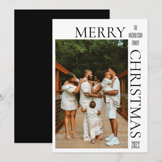 Moderne zwarte kerstfotofeestkaart feestdagenkaart (Voorkant / Achterkant)