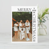 Moderne zwarte kerstfotofeestkaart feestdagenkaart (Staand voorkant)