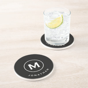 Moderne zwarte klassieke monogram zandsteen onderzetter