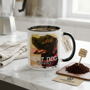Moderne Zwarte Lab Waterverf Foto Beste Hond naam Mok