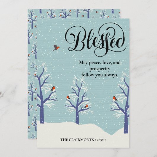 Moderne zwarte legant script BLEEST kardinale voge Feestdagenkaart (Voorkant / Achterkant)