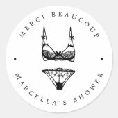 Moderne zwarte lingerie douche dank u ronde sticker (Voorkant)