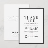 Moderne zwarte logo kleine bedrijven bedankkaart (Voorkant / Achterkant)