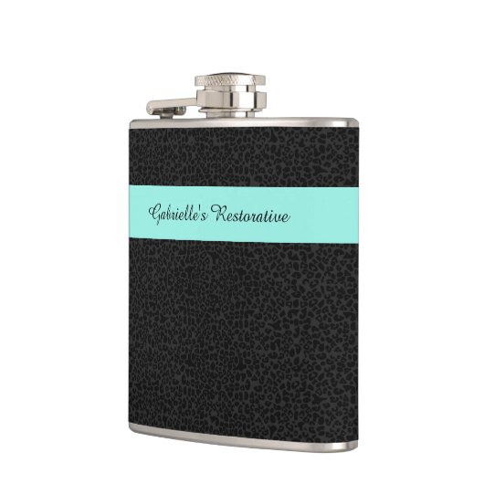 Moderne zwarte luipaard afdruk Aqua Stripe met naa Heupfles (Links)