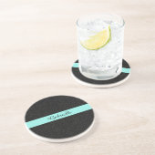 Moderne zwarte luipaard afdruk Aqua Stripe met naa Zandsteen Onderzetter (Zijkant)