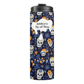 Moderne zwarte marine aanpassen Halloween geschenk Thermosbeker