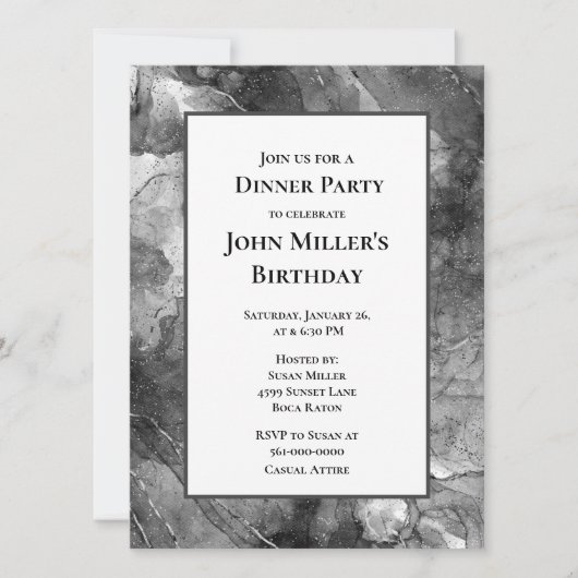 Moderne zwarte marmer Birthday Dinner Party Invita Kaart (Voorkant)