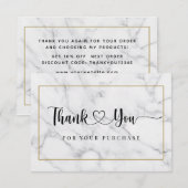 Moderne zwarte marmeren ondergrond met witte lette bedankkaart (Voorkant / Achterkant)