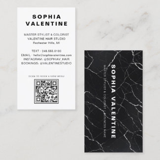 Moderne Zwarte Marmeren QR Code Kapper Visitekaartje
