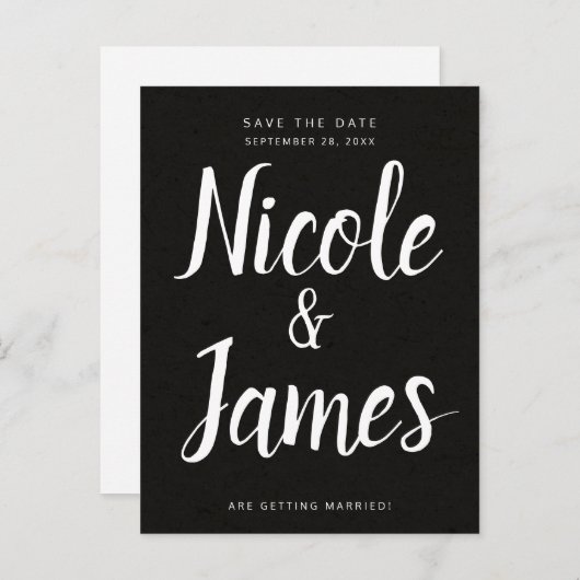 Moderne zwarte minieme bruiloft sparen de Datum Aankondigingskaart (Voorkant / Achterkant)