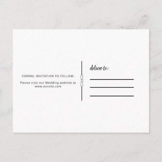 Moderne zwarte minieme bruiloft sparen de Datum Aankondigingskaart (Achterkant)