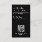 Moderne zwarte minimalistische aangepaste QR-code  Visitekaartje (Achterkant)