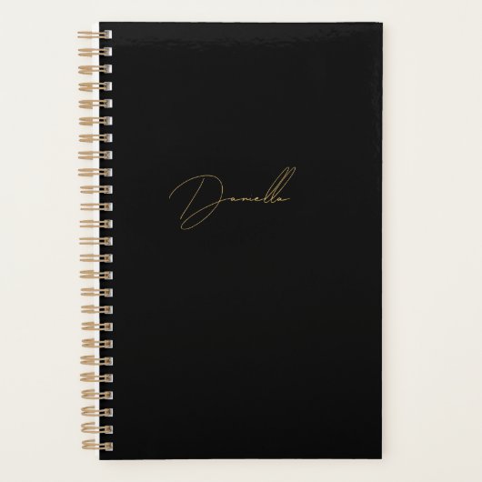 Moderne zwarte minimalistische & luxe gouden kalli planner (Voorkant)