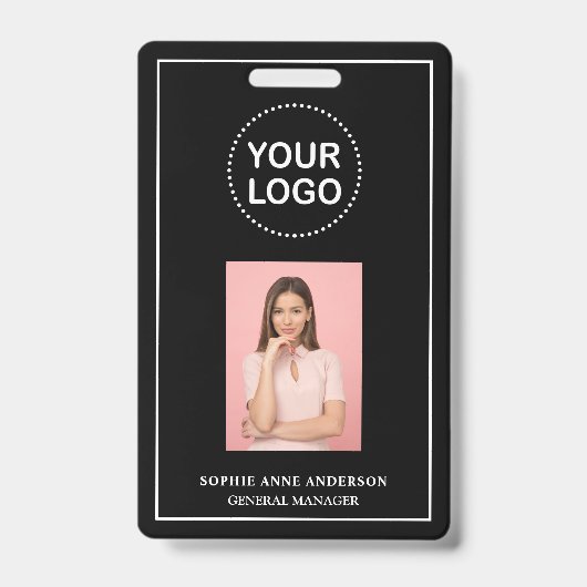 Moderne zwarte minimalistische QR Code Business Em Badge (Front)