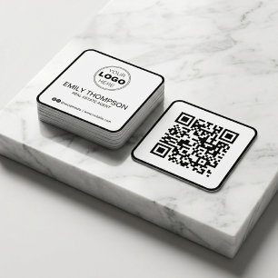 Moderne Zwarte Minimalistische QR Code Vastgoed Vierkante Visitekaartje
