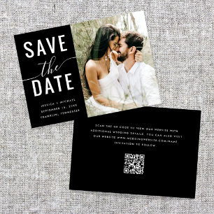 Moderne zwarte minuscule QR-code - bruiloft Save The Date