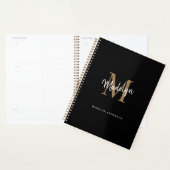 Moderne zwarte monogram Gold legant Script Name Planner (Display)