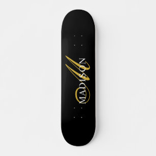 Moderne zwarte monogram Gold Script-naam Skateboard