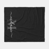Moderne zwarte monogram kalligrafie fleece deken (Voorkant (Horizontaal))