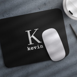 Moderne zwarte monogram naam gepersonaliseerd muismat