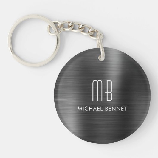 Moderne Zwarte Monogram Sleutelhanger (Voorkant)