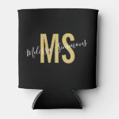 Moderne zwarte monogram voor gouden script blikjeskoeler (Voorkant)