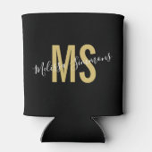 Moderne zwarte monogram voor gouden script blikjeskoeler (Achterkant)