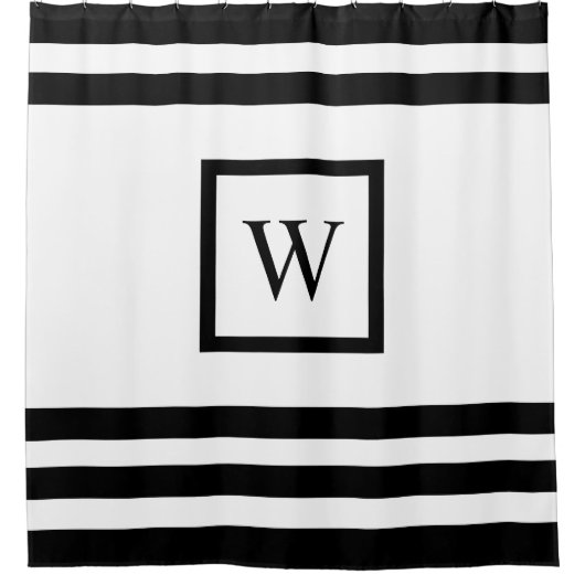 Moderne zwarte monogram witte strepen douchegordijn (Voorkant)