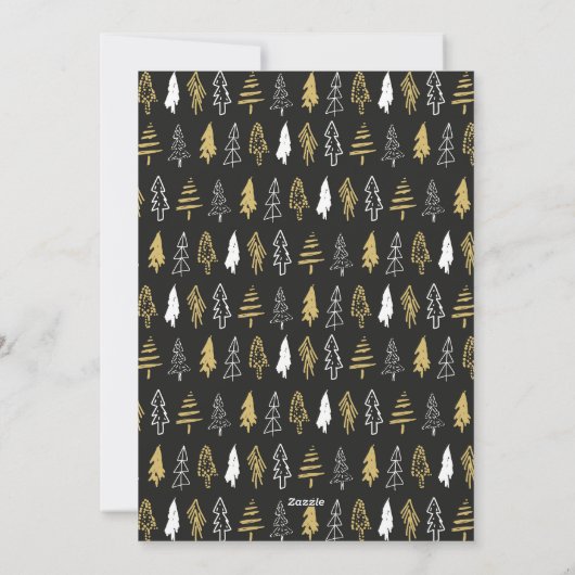 Moderne zwarte, naadloze goudwitte woudbomen feestdagenkaart (Achterkant)