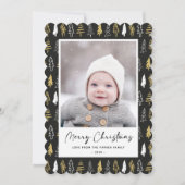 Moderne zwarte, naadloze goudwitte woudbomen feestdagenkaart (Voorkant)