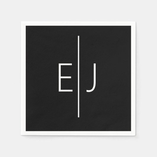 Moderne zwarte naam initials servet (Voorkant)