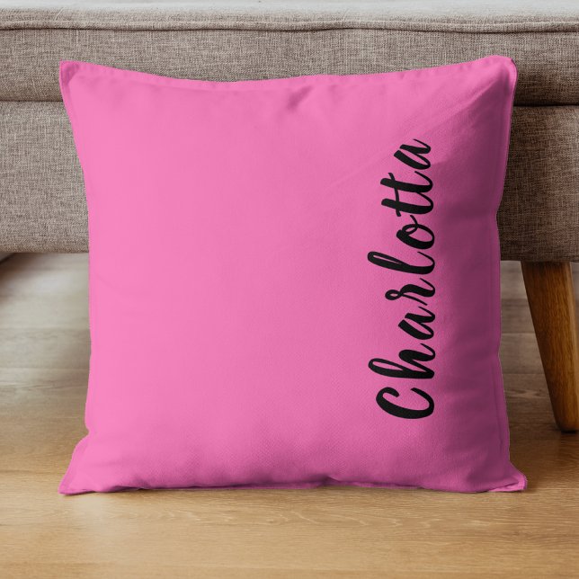 Moderne zwarte naam | Neon Hete Roze Kleur Kussen (Creator heeft geüpload)