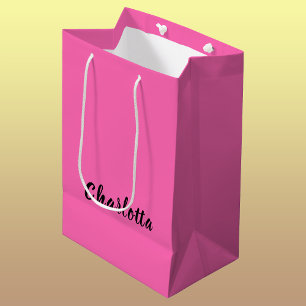 Moderne zwarte naam   Neon Hete Roze Kleur Medium Cadeauzakje