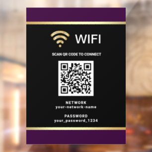 Moderne Zwarte Paarse QR-code Wifi Netwerk Wachtwo Raamsticker