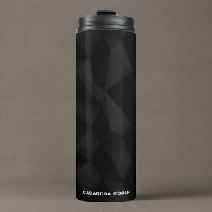 Moderne zwarte patroontextuur Monogram Initialen Thermosbeker