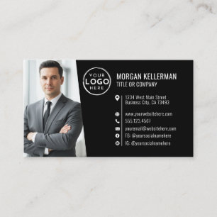 Moderne Zwarte Professionele QR-code Fotologo Visitekaartje