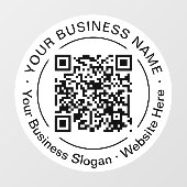 Moderne Zwarte QR-code Bedrijfsnaam Slogan Rond Raamsticker (Vel)